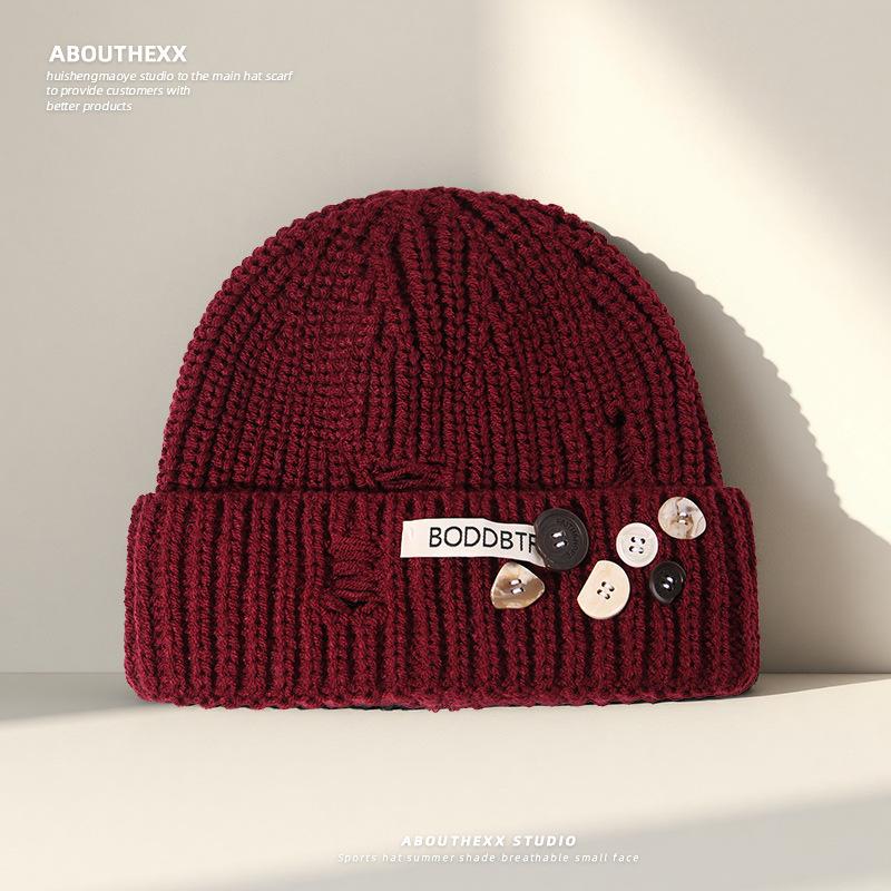 New Autumn and Winter Knitted Woolen Hats for Women Fashionable Hole In The Head Hats for Outdoor Cycling  Button Ear Protection Cold Hats for Men
