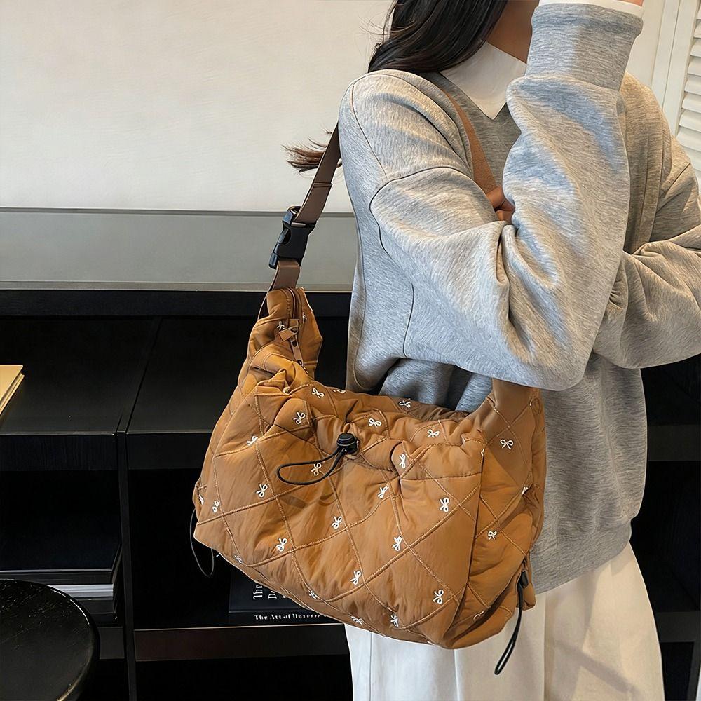 Fashion Cotton Shoulder Bag Soft Padded Zipper Crossbody Bags Large Capacity Handbags