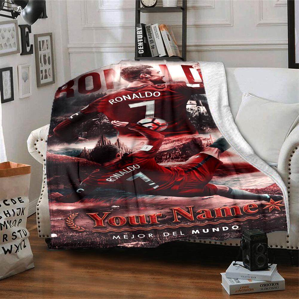 Cristiano Ronaldo (143) Personalized Text Blanket Multi-purpose Customizable Blanket Warmthful Decor Suitable for Sofa Nap Livingroom Picnics