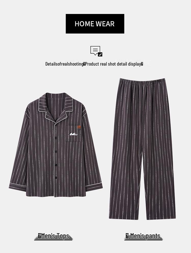 Men's 100% Cotton Striped Long Sleeve Pajamas - Trendy Korean Style for Spring