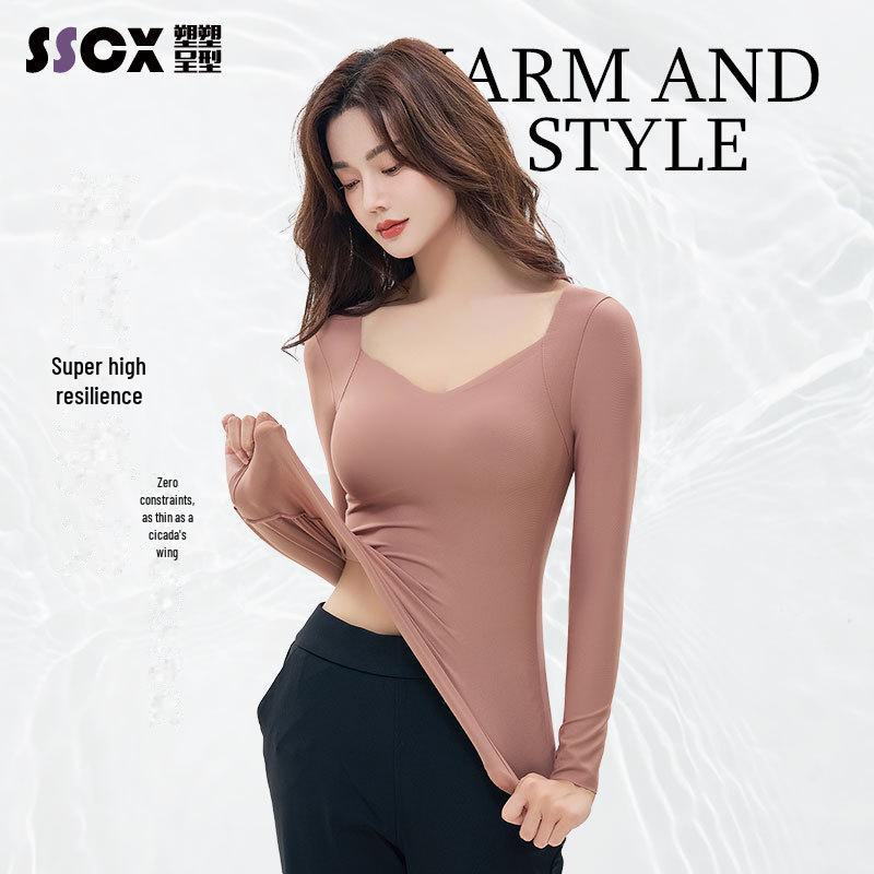 "Hyaluronik Asit İçeren Dikişsiz V Yaka Uzun Kollu Göğüs Pedli Tişört"