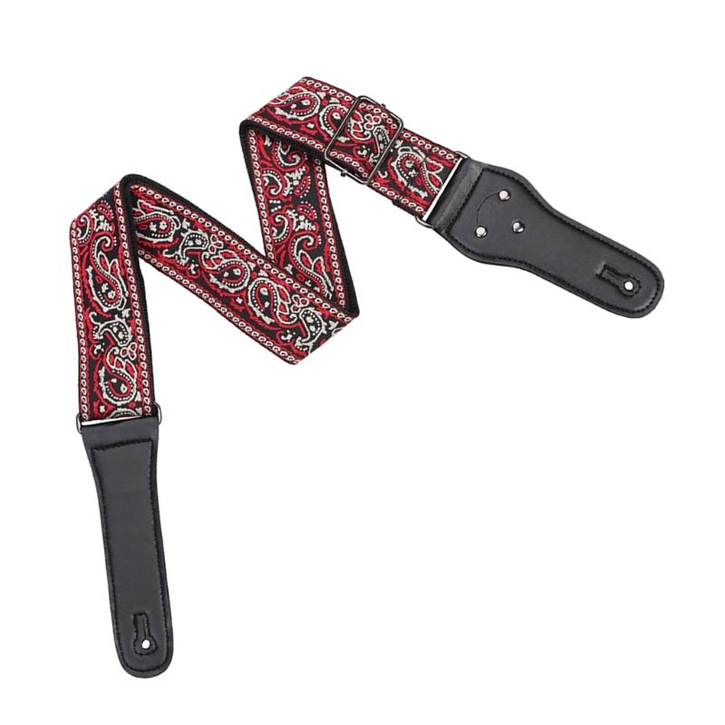 Adjustable Guitar Strap Embroidered Nylon Shoulder Strap Leather Ends Guitar Straps for Bass, Electric & Acoustic Guitar