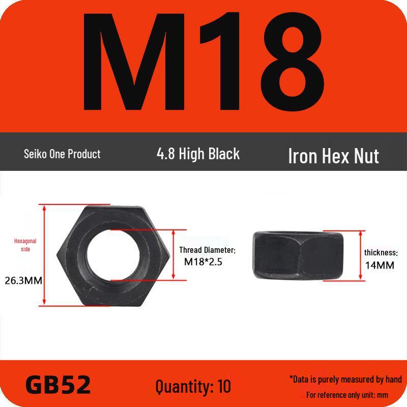 Black Galvanized Nickel-Plated Iron Hex Nut Screw Cap, GB Grades 4.8/8.8/12.9, Sizes M4/M5/M6/M8