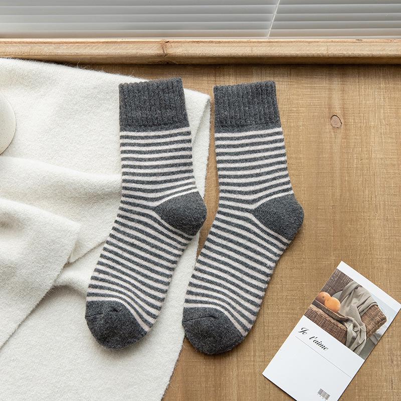 Terry Damen Colorblock Gestreifte Mid-Calf Socken - Winter Warm, Vielseitige Dicke Haussocken