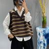 Contrasting color striped knitted sweater women's large size spring new fashion versatile and thin loose vest tide