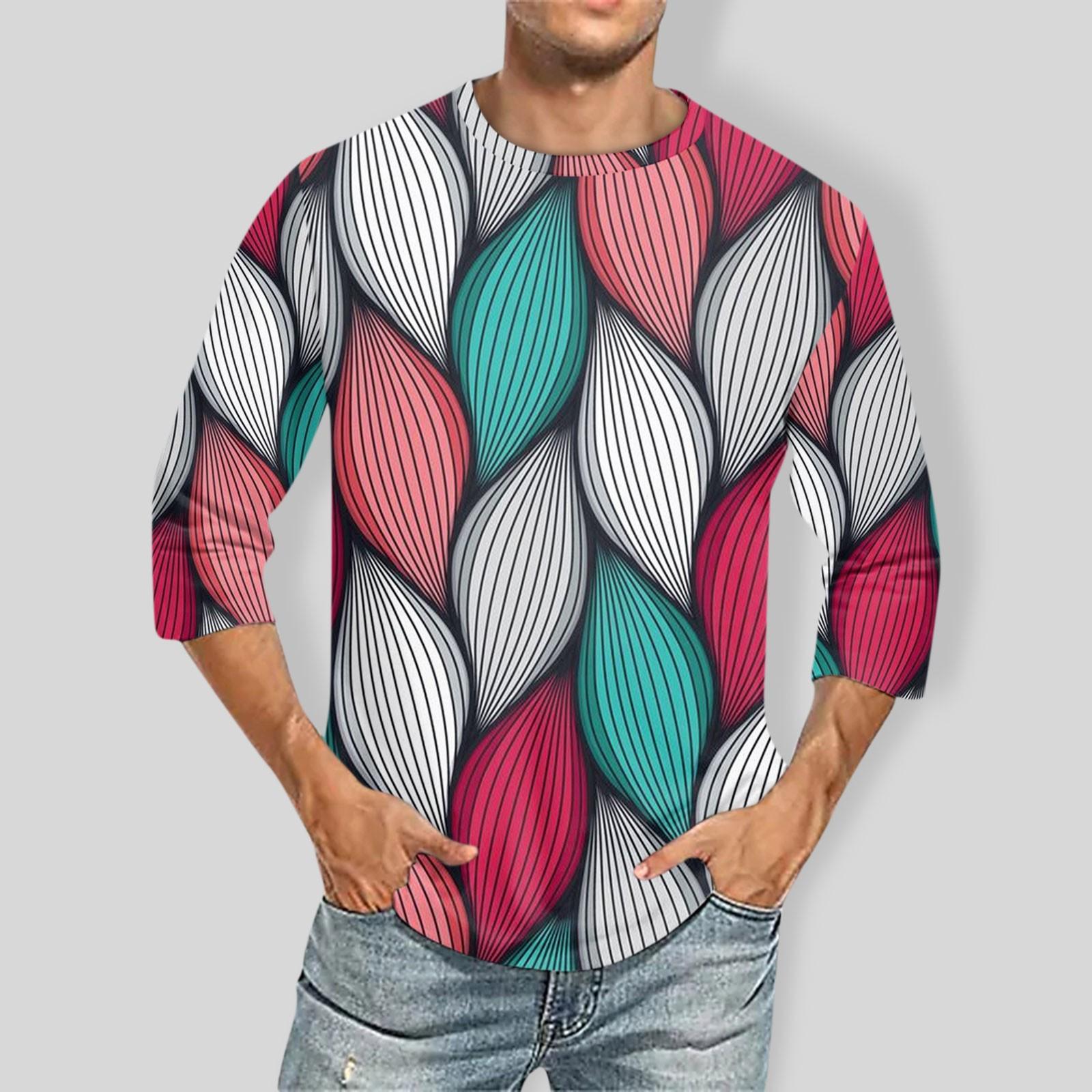 

Мужская однотонная футболка с круглым вырезом и рукавами три четверти XXL розовый