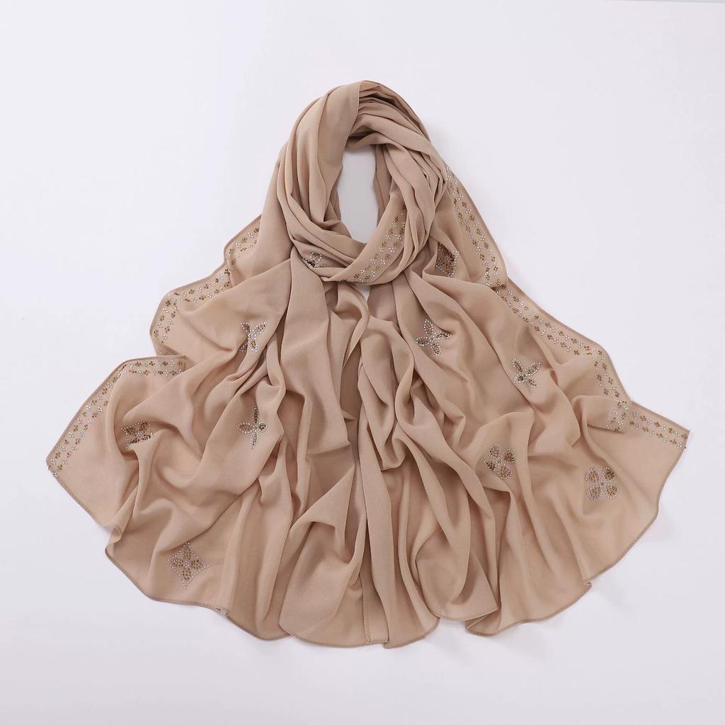 Diamond Pearl Chiffon Hijabs For Women Muslim Fashion Long Shawl Head Wrap For Women Turbans For Women Ramadan Turban Femme