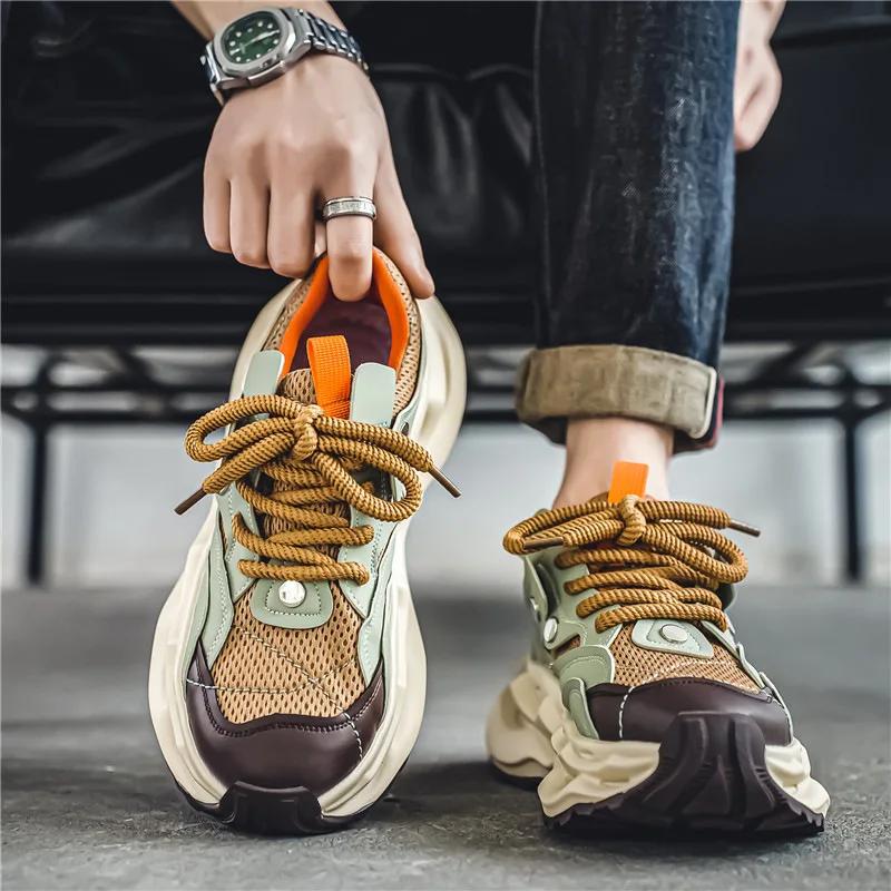 Fashion Thick Soled Height Increasing Youth Sports Version Skateboarding Shoes Men's Mesh Breathable Lightweight Casual Running Shoes