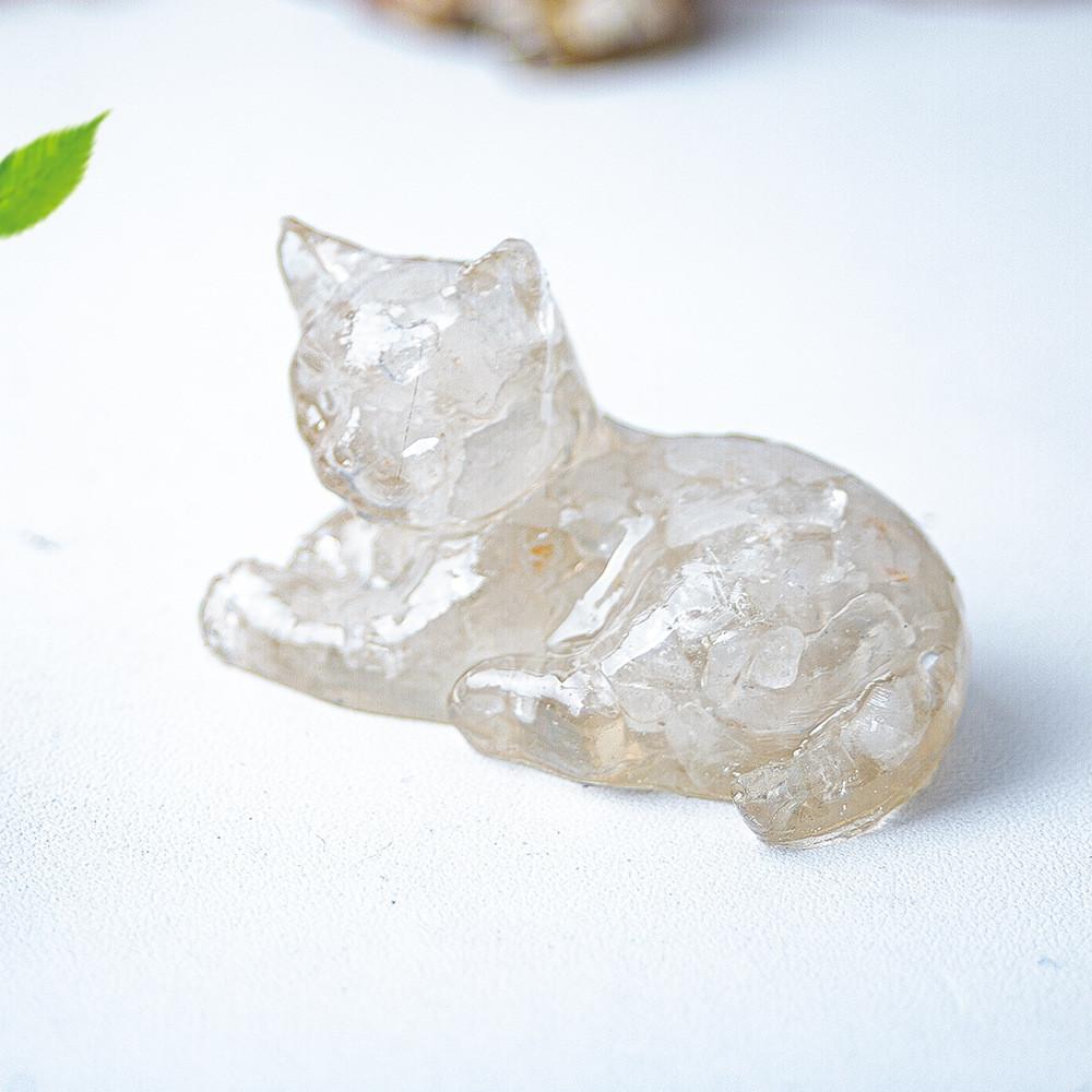 Resin Encrusted Natural Crystal Chips Resin Cat Figurine Home Decor Gift For Friends