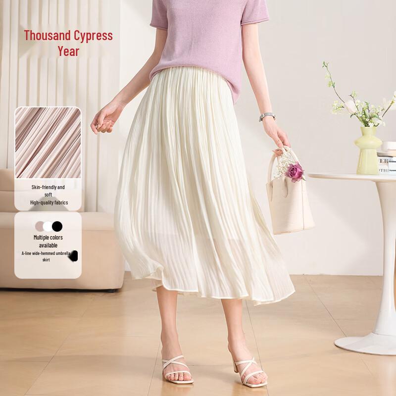 Women s Flowing Pleated A-line Midi Skirt L