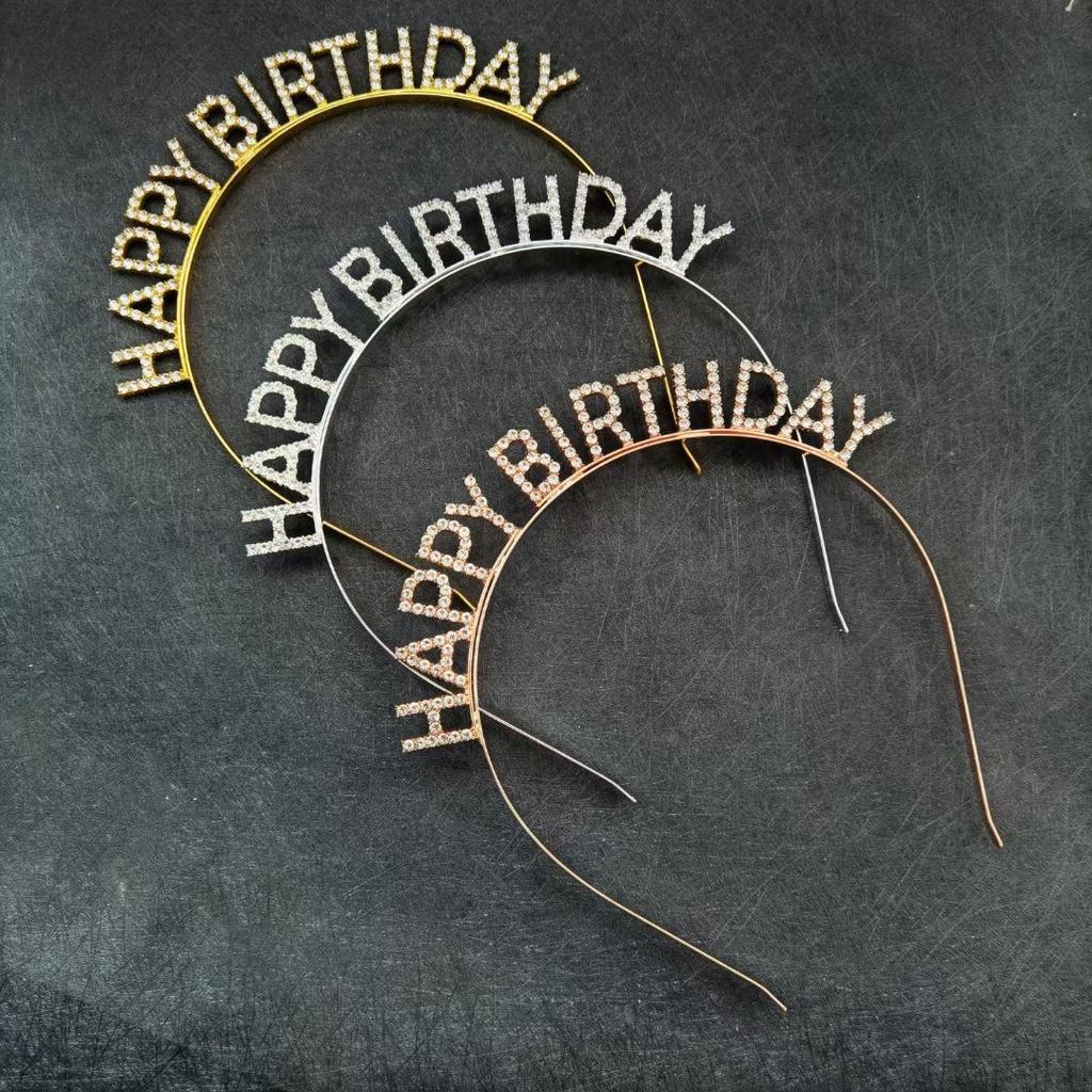Headbands Happy Birthday Hair Hoop Hairbands Fashion Hair Accessories Rhinestone Girls Kids Women Crowns