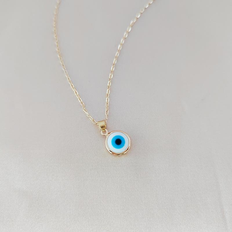 

Simple Round Turkish Devil s Eyes Pendant Necklace For Womens Jewelry Gold Color Thin Clavicle Chains Turkey Necklaces Bijou