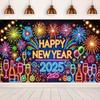 2025 Happy New Year Background Neon Glow Graffiti Backdrop Family Celebrate Party Portrait Wall Decor Banner Photo Booth Props