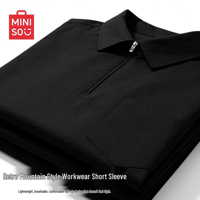 MINISO Men s Retro Half-Zip Short-Sleeve Shirt M