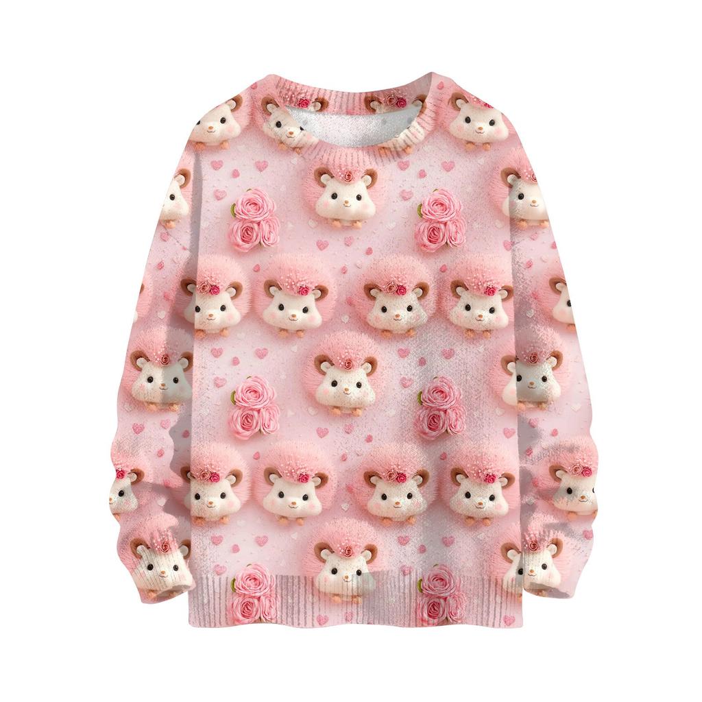 Men's Valentine's Day Print Faux Sweater, Crewneck Sweatshirt, Loose Long-sleeved Top