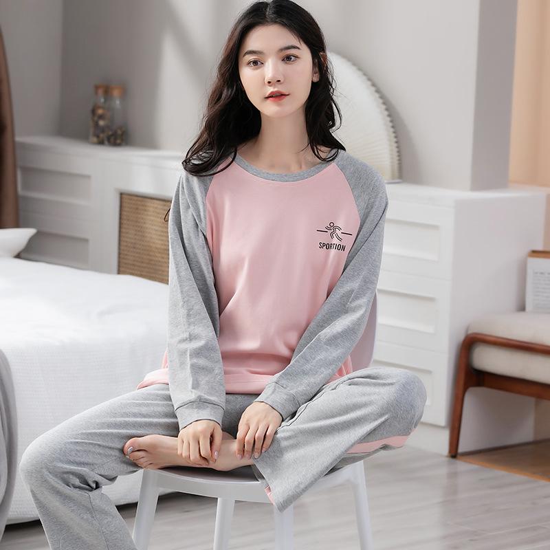 Aifen Teng Women's Pajamas Set: Pure Cotton, Long Sleeve, Long Pants, Casual Home Wear, Suitable for Spring, Autumn, and Winter.