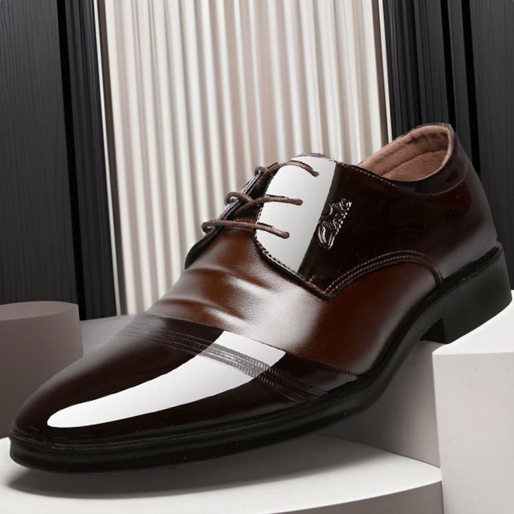 Pánské 2024 Lesklé Kožené Šněrovací Společenské Boty se Špičatou Špičkou