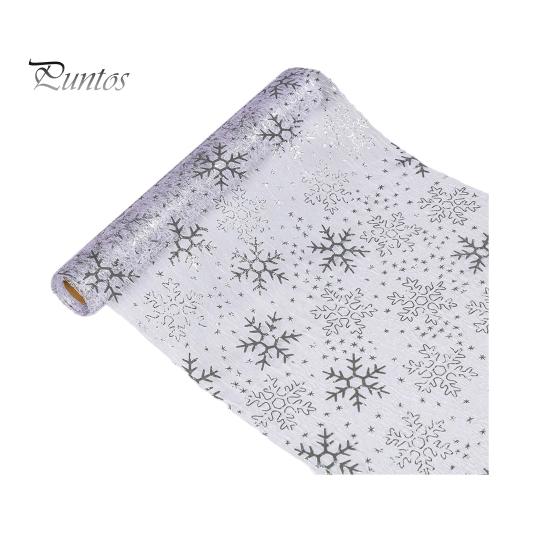 Decorative Table Runner for Events Metallic Foil Runner, Christmas Snowflake Glitter Spider Web Sheer Festive Setting Dinner Mesh Xmas Halloween
