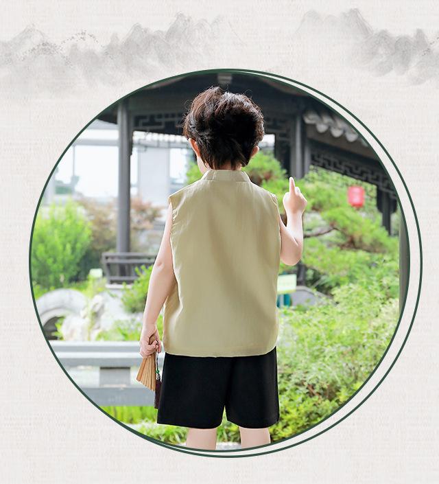 2025 Boys' Hanfu Sleeveless Summer Set - Chinese Style with Embroidery