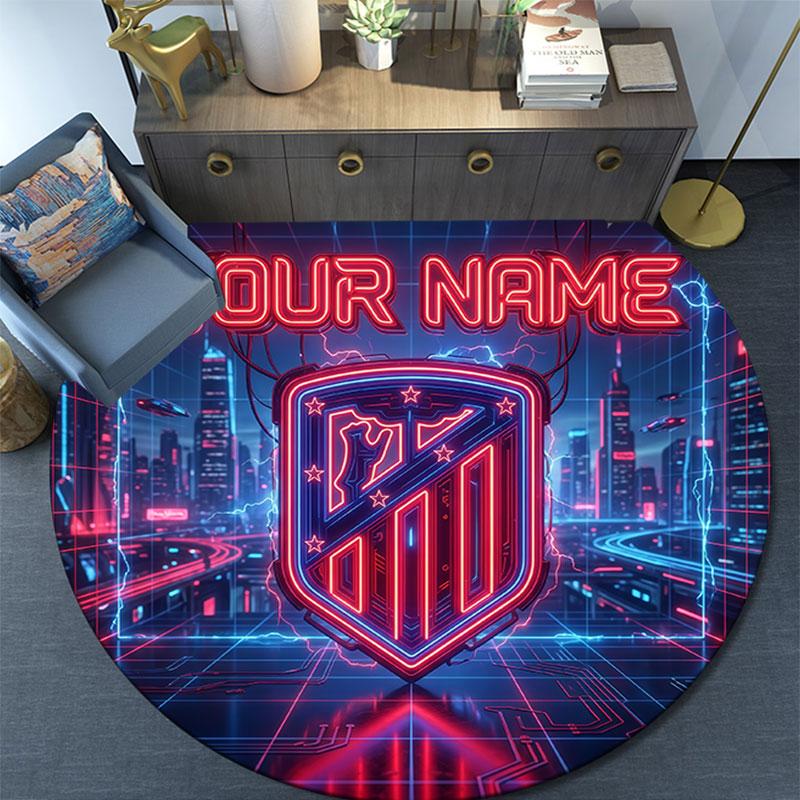 Custom Name,Atletico Grit round rug,Rugfor Living Room Bedroom Playroom ,Non-slip Floor Mat,Holiday and Birthday Gifts.chl