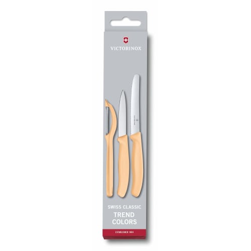 VICTORINOX Knife Peeler Set, Petty Knife and Vertical Peeler Set of 3, Set of 3, Vertical Light Orange, Colored Tool Set To Color Your Kitchen, Dishwa