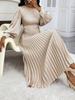 European & American Style Waist-Cinching Solid Color Pleated Dress - Loose Fit, Long-Sleeved, Summer Collection for Women