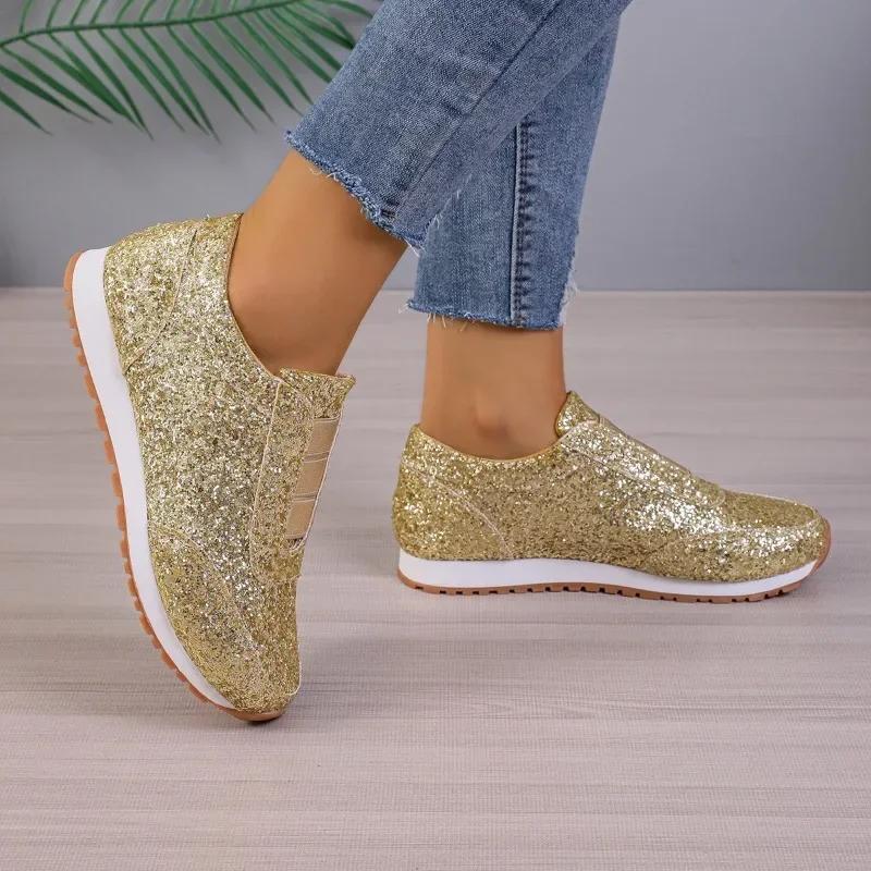 Designer Women'S Shoes Fashion Sneakers For Women Walking Platform Shoes New Gold Silver Sequin Causal Shoes Mujer