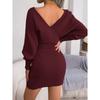 Autumn and Winter, Sexy Cross V-neck, Bat Sleeves, Hip Hugging Skirt, Dress, Woolen Dress, Women's Clothing
