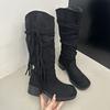 Wasteland Wind Retro Fringed Woven Knight Boots Long Boots Women's Autumn and Winter New Thick Heel Suede Stacking Boots High Boots