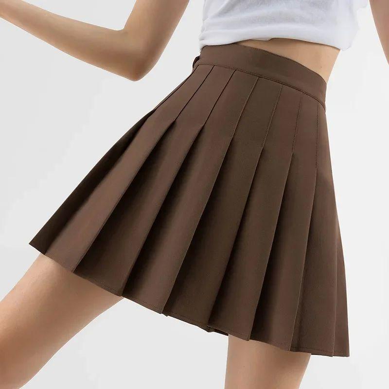 

Solid Color Elastic Waist Elastic Pleated Skirt Pure Color Pleated Skirt Female Dark brown XL