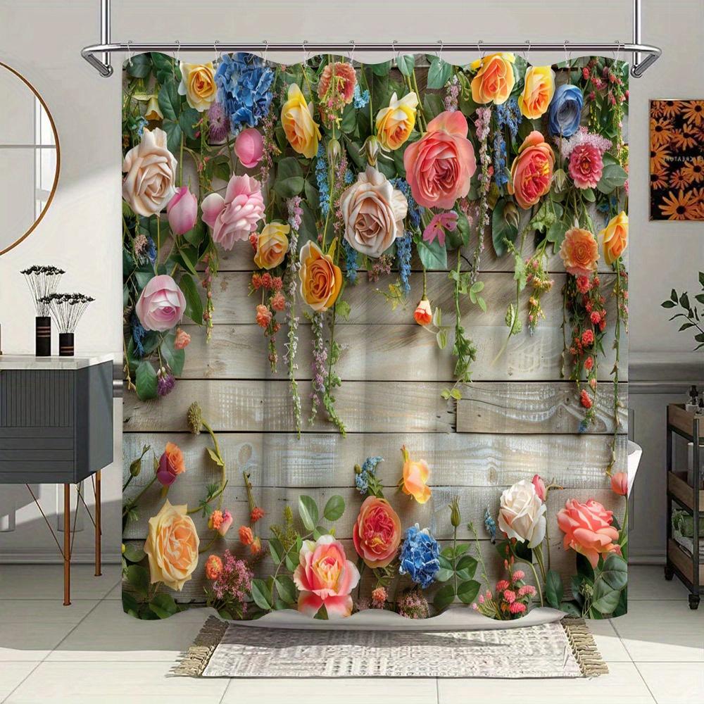 

Charming rural floral waterproof shower curtain - designed with vibrant rosewood to create a comfortable and elegant bathroom W90XH180cm