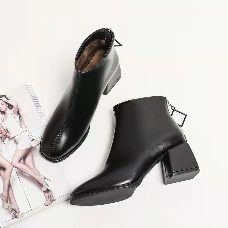 Fashion Elegant with Medium Heels Warm Woman Short Shoes Waterproof Leather Ankle Boots for Women Autumn Winter Y2k Booties On Promotion