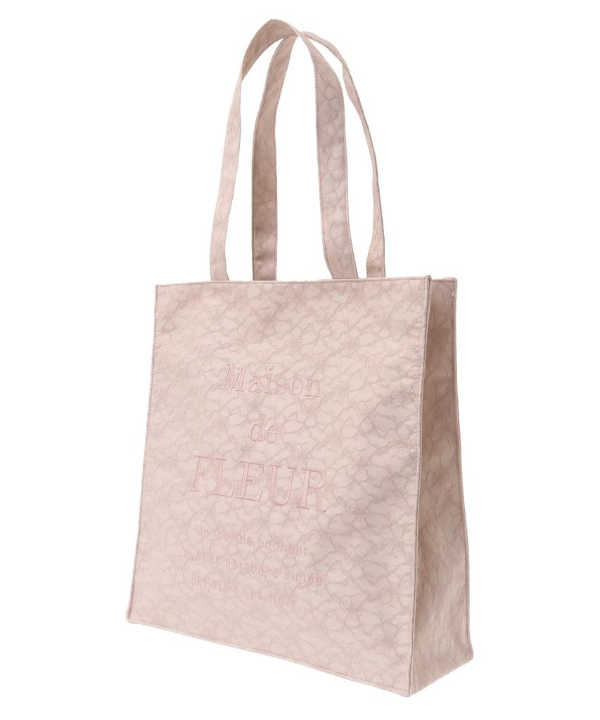 Maison de Fleur Women's Pink Square Tote Bag with Embroidered Lace Logo
