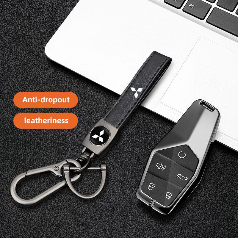 Leather Car Logo Key Chain Keyring Auto Interiors Accessories For Mitsubishi Xforce L200 Eclipse Cross Outlander Pajero Xpander