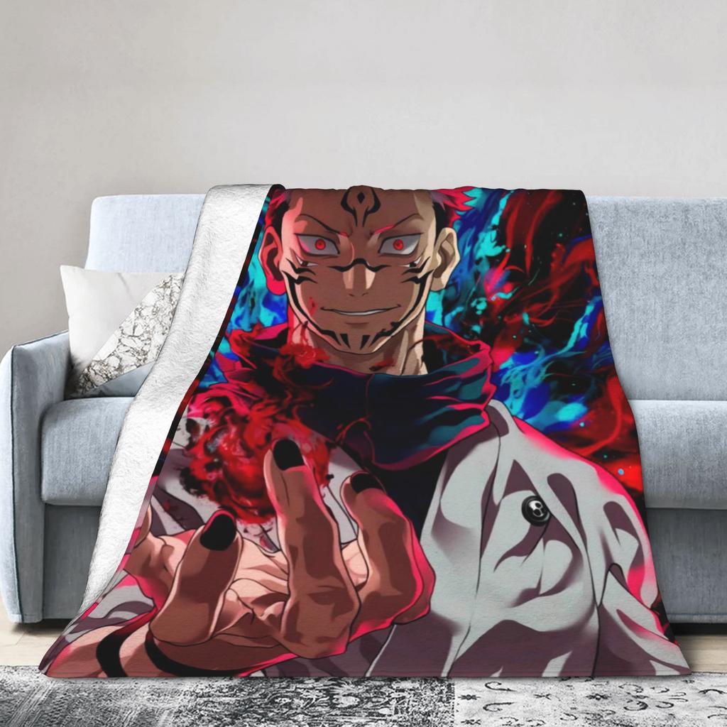 Ryomen Sukuna Jujutsu Kaisen Super Warm Blanket Students Plush Throw Blanket Fluffy Outdoor Flannel Bedspread Sofa Bed Cover