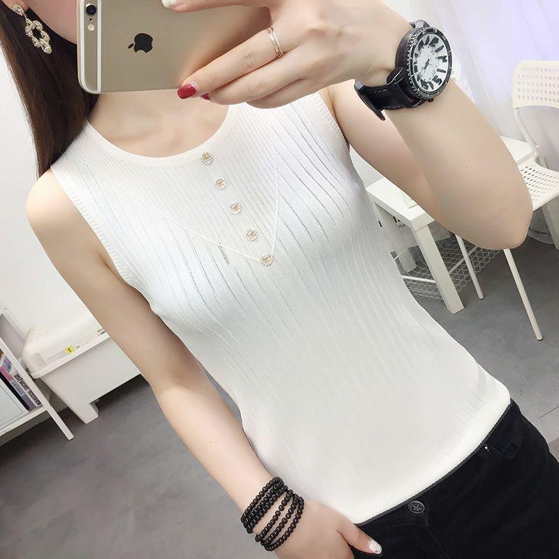 

Loose Plus Size Ice Silk Sleeveless Knit Vest for Women (Fits Up to 200 Jin) S (80-100 jin) белый