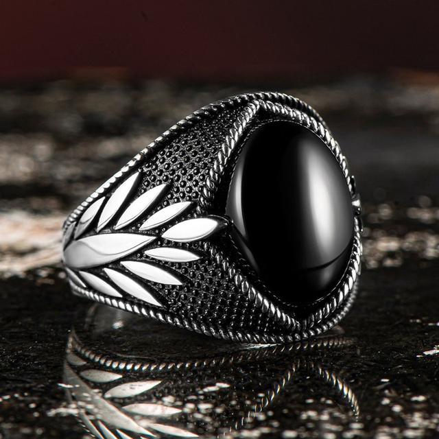 Vintage Big Oval Simulierte Zirkon Stein Ring Für Männer Frauen Antike Silber Farbe Schwarz Zirkon Ant Ring Retro Türkischen Schmuck