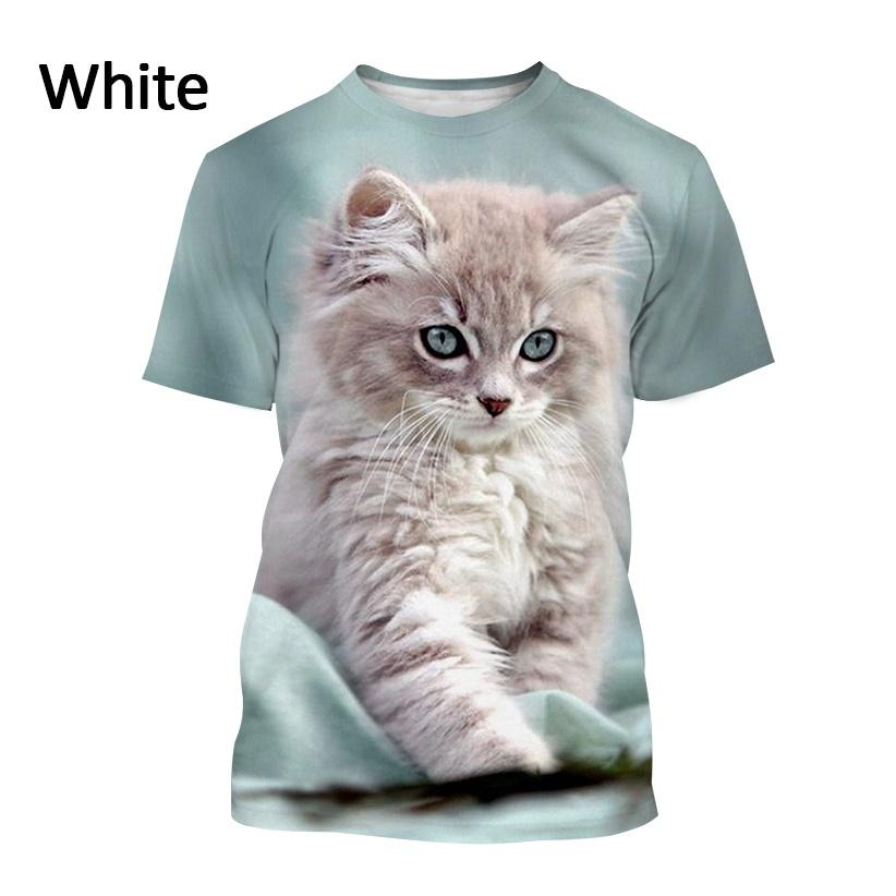 Summer Round Neck 3D Cat Pattern Printed Top Fashionable Casual Short Sleeved Children's Boy and Children's Girl Kids Unisex T-shirts