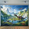 Realistic Dinosaur Tapestry, 150x130cm Prehistoric Waterfall & Mountain Wall Decor for Boys Room & Birthday Party