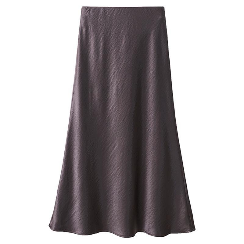 Французька спідниця міді А-силуету з атласу з високою посадкою для жінок - Осіння колекція