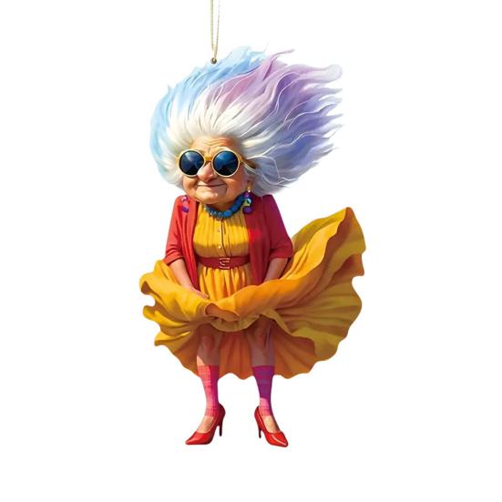 Akryl Bil Bakspeil Sjarm Fe Prinsesse/Gammel Dame Julepynt 2D Flat Auto Hengepynt til Juletre Bildekor