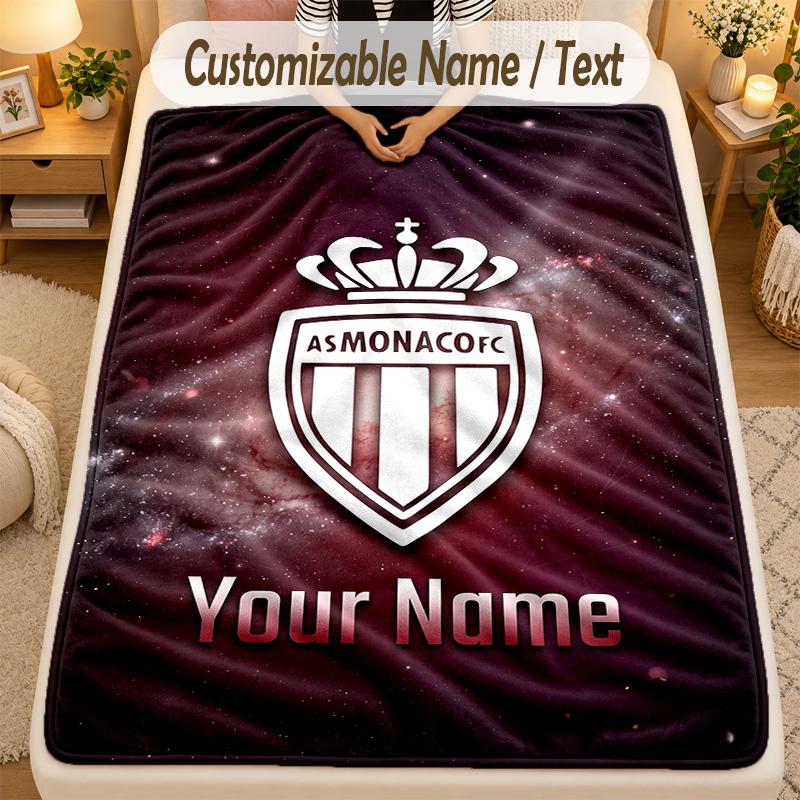 Flannel BlanketMonaco FC Custom Name Text Personalized Soft Warm Throw Blanket Home Decor Gift