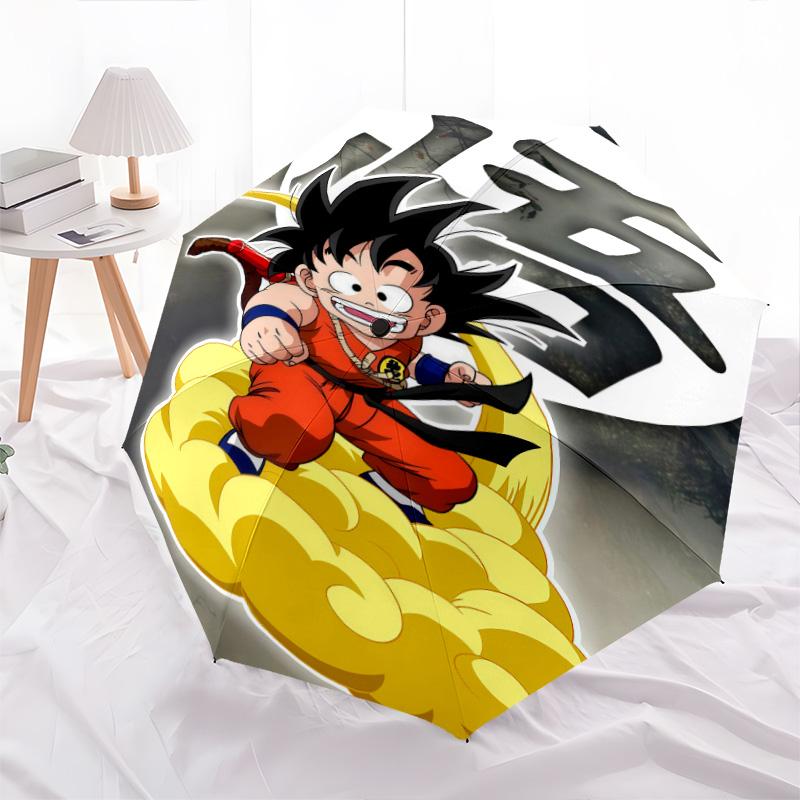 1 PC Automatic Folding Umbrella - Son Goku Pattern Portable Foldable Design With 8 Ribs Christmas Birthday Gifts