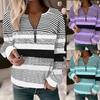 Autumn Winter Striped Printed Women's Long Sleeved T-Shirts Geometry Zipper V-Neck Woman Tops Loose Casual Plus Size Clothes 5XL