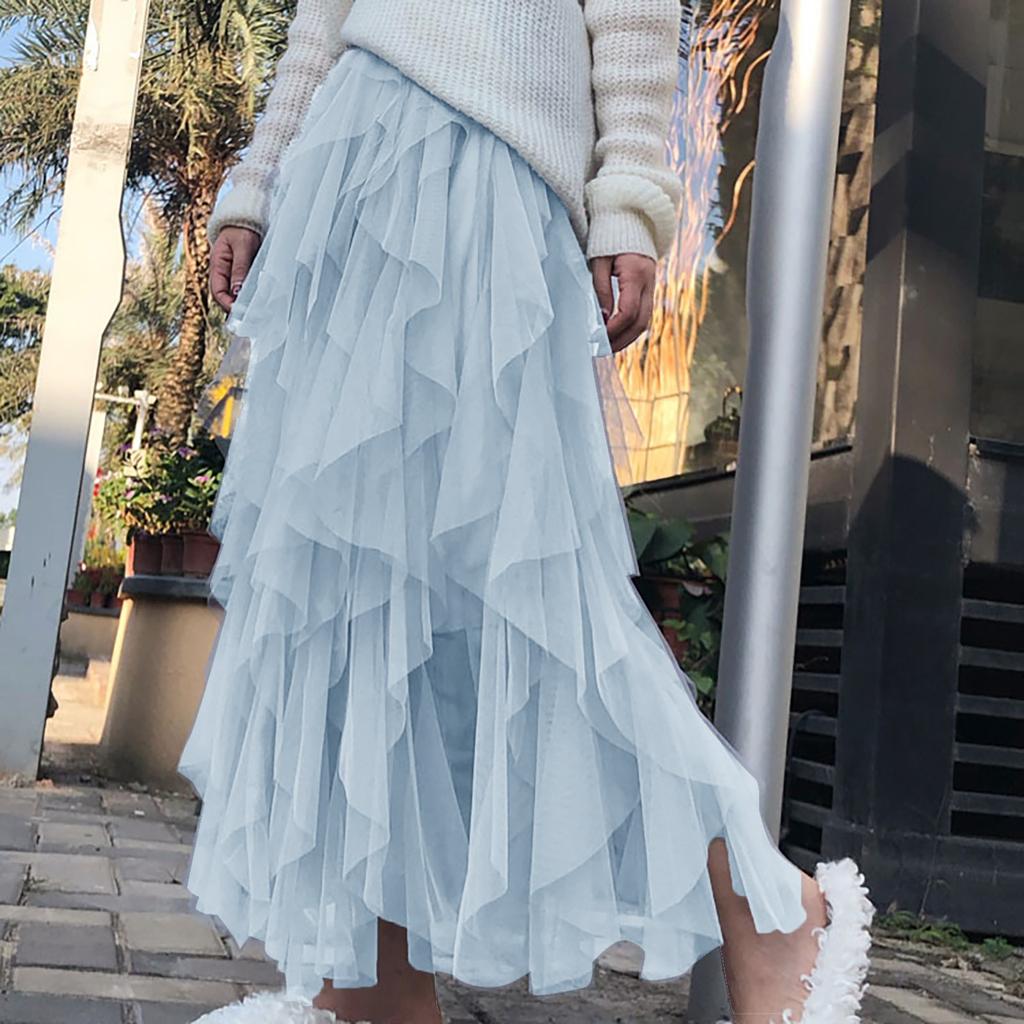 Women Spring Summer Elastic High Waist Long Mesh Skirt Womens Skirt