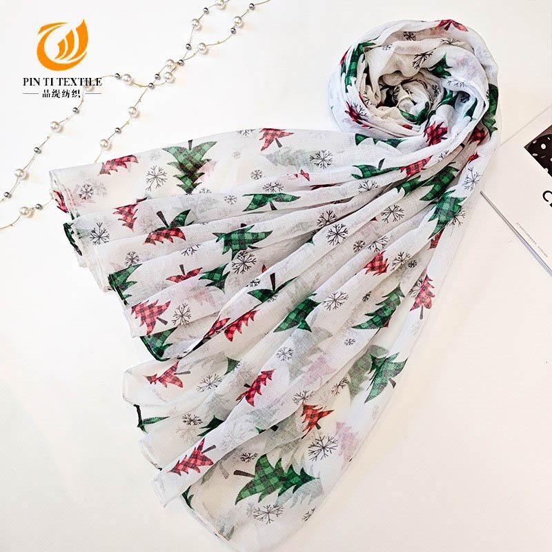 New Christmas Scarf Christmas Tree Pattern Scarf Long Bali Yarn Silk Scarf