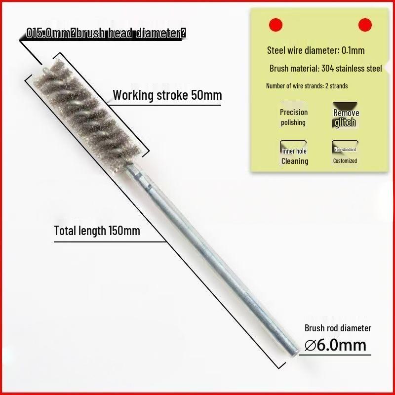 Stainless Steel Pipe Brush with Handle for Deburring, Rust Removal, Polishing, and Cleaning In Extended Inner Holes.