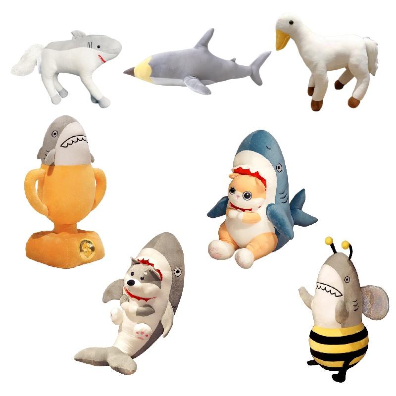 Urkomisches Hai-Plüschtier auf Pferd, lustiges Sharkbee-Bienen-Plüschtier, kreatives und trendiges Geschenk für Jungen und Mädchen