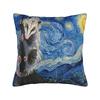 Mini Schnauzer Dog Van Gogh Starry Night Pillowcase Polyester Cushion Cover Decorations  Pillow Case Cover Sofa Square cm