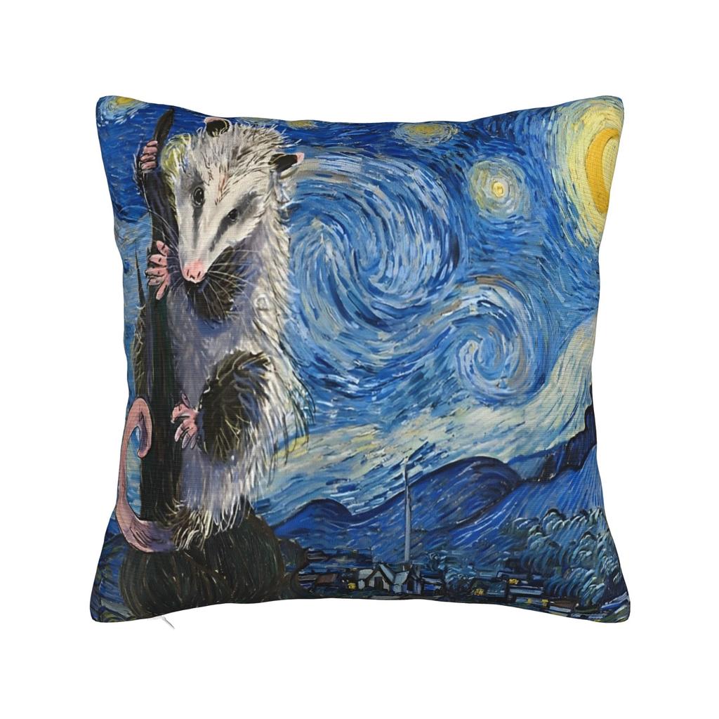 Mini Schnauzer Dog Van Gogh Starry Night Pillowcase Polyester Cushion Cover Decorations  Pillow Case Cover Sofa Square cm